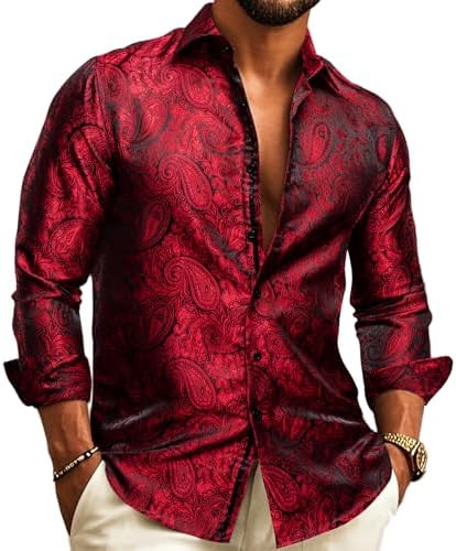 Paisley Jacquard Long Sleeve Button Front Shirt for Men | Wedding and Evening