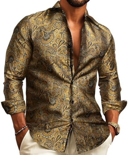 Paisley Jacquard Long Sleeve Button Front Shirt for Men | Wedding and Evening