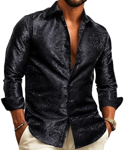 Paisley Jacquard Long Sleeve Button Front Shirt for Men | Wedding and Evening