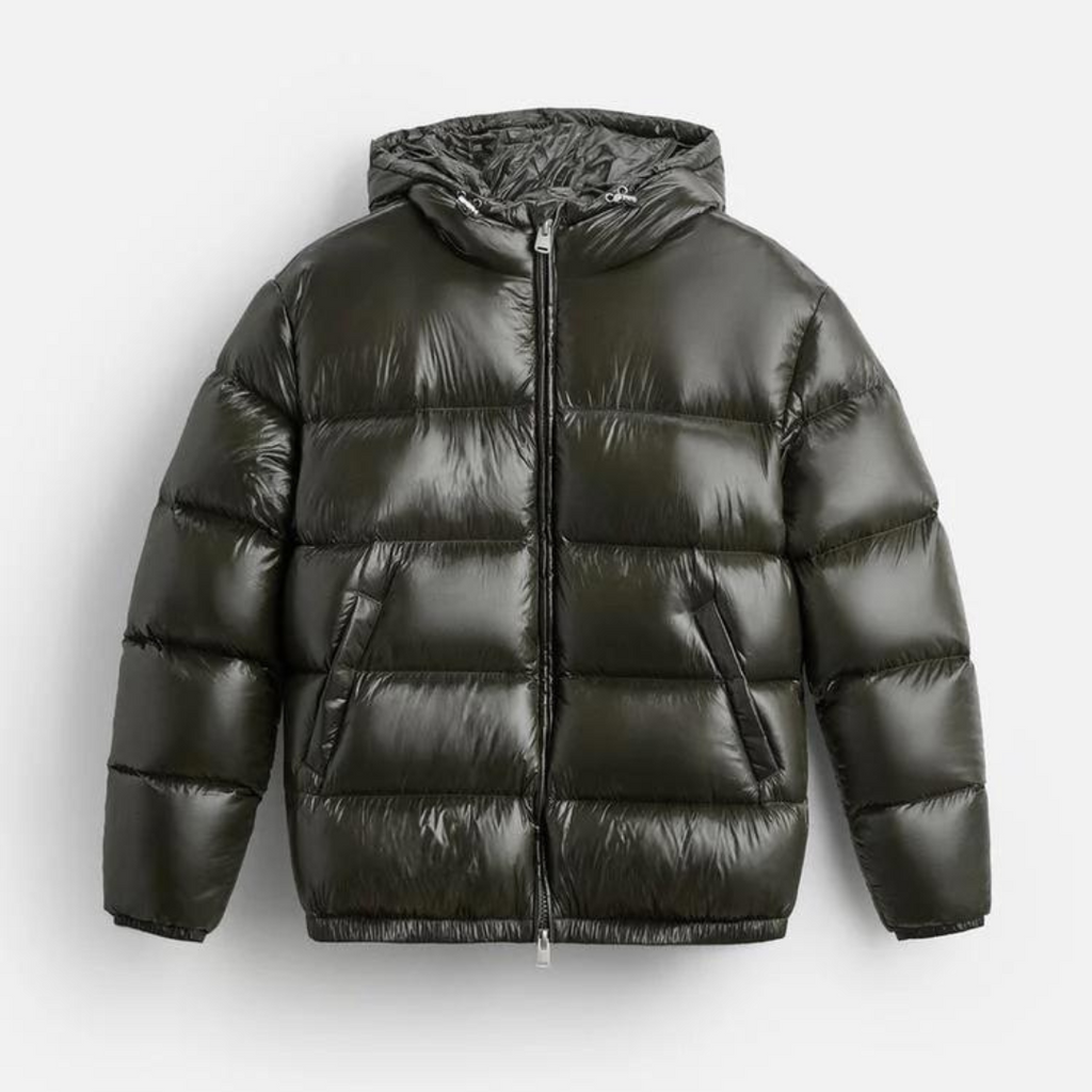 Men's Down Jacket | Quilted Insulated Design with Hood, Loose Fit