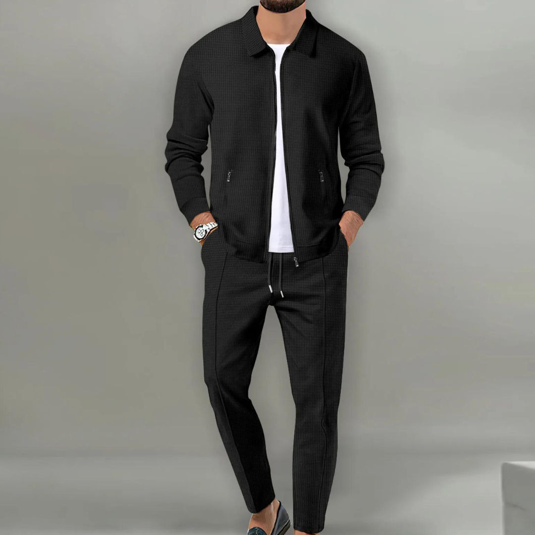 Beige Knit Cardigan Set Top for Men | Coordinated Outfit