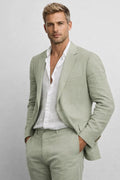Linen Two Piece Suit with Round Neck Jacket for Men | Regular Fit