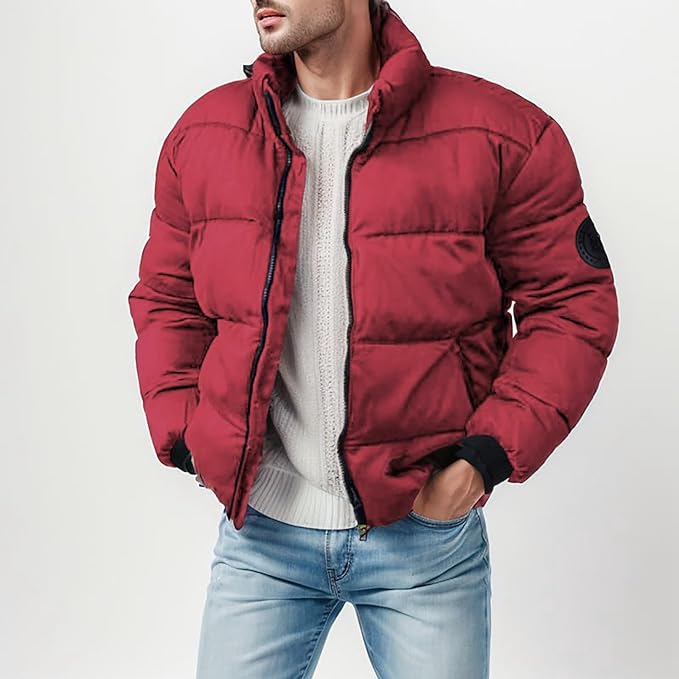 Black Down Insulated Zip Front Jacket for Men | Winter Outerwear