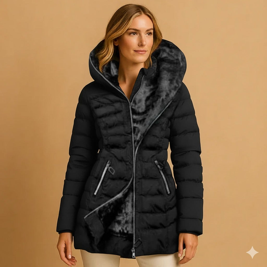Quilted Hooded Full Zip Jacket with Insulated Lining for Women