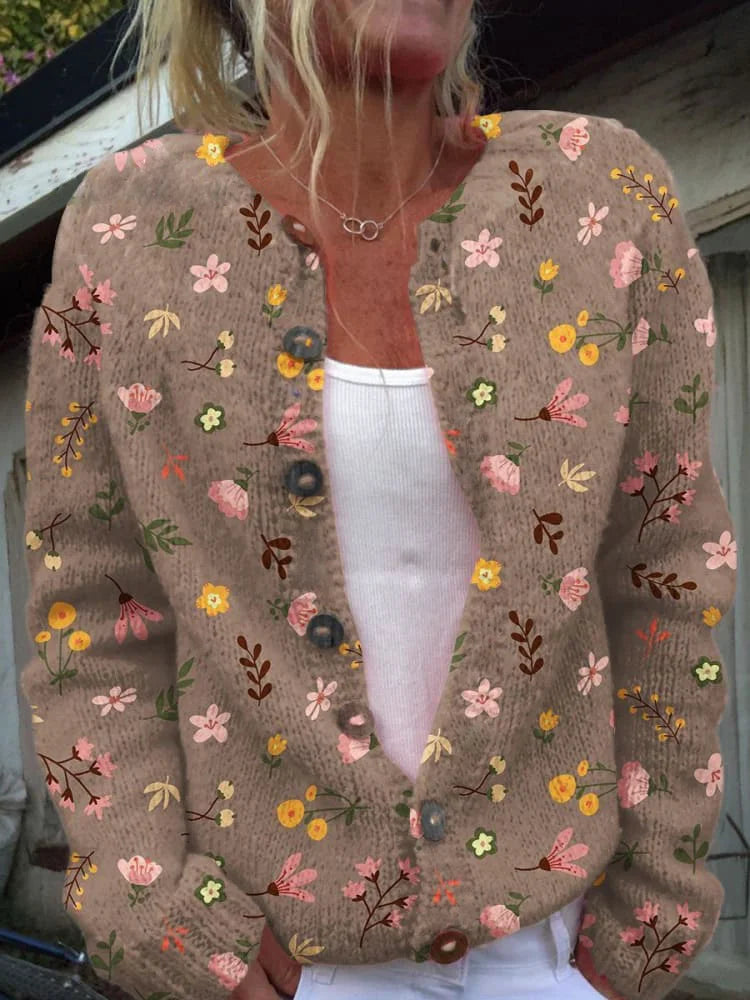 Women's Cardigan | Floral Embroidery and Button Closure with Long Sleeves