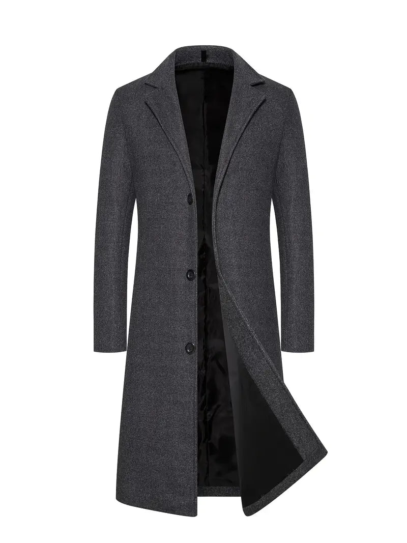 Long Wool Winter Coat for Men | Classic Notch Lapel Collar Style