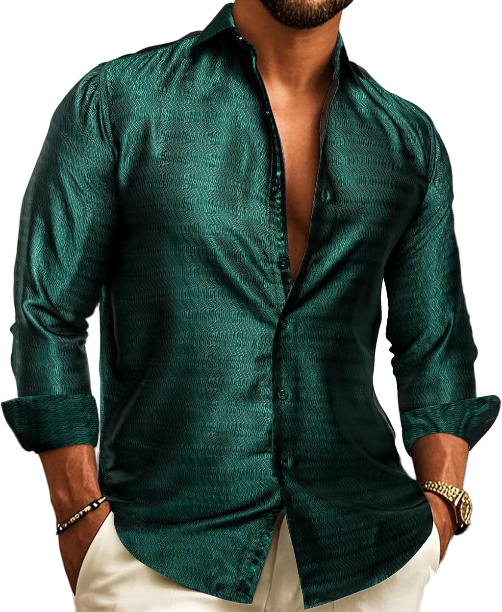 Paisley Jacquard Long Sleeve Button Front Shirt for Men | Wedding and Evening