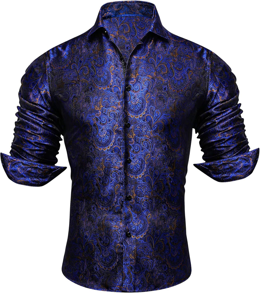 Paisley Jacquard Long Sleeve Button Front Shirt for Men | Wedding and Evening