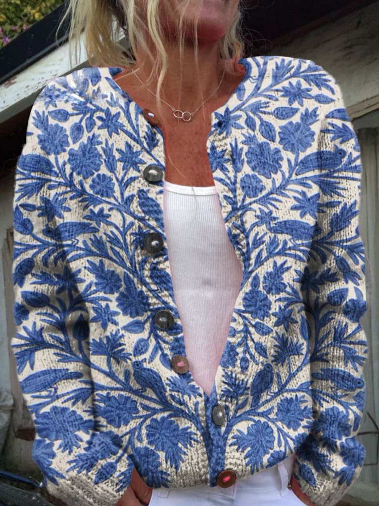 Women's Cardigan | Floral Embroidery and Button Closure with Long Sleeves