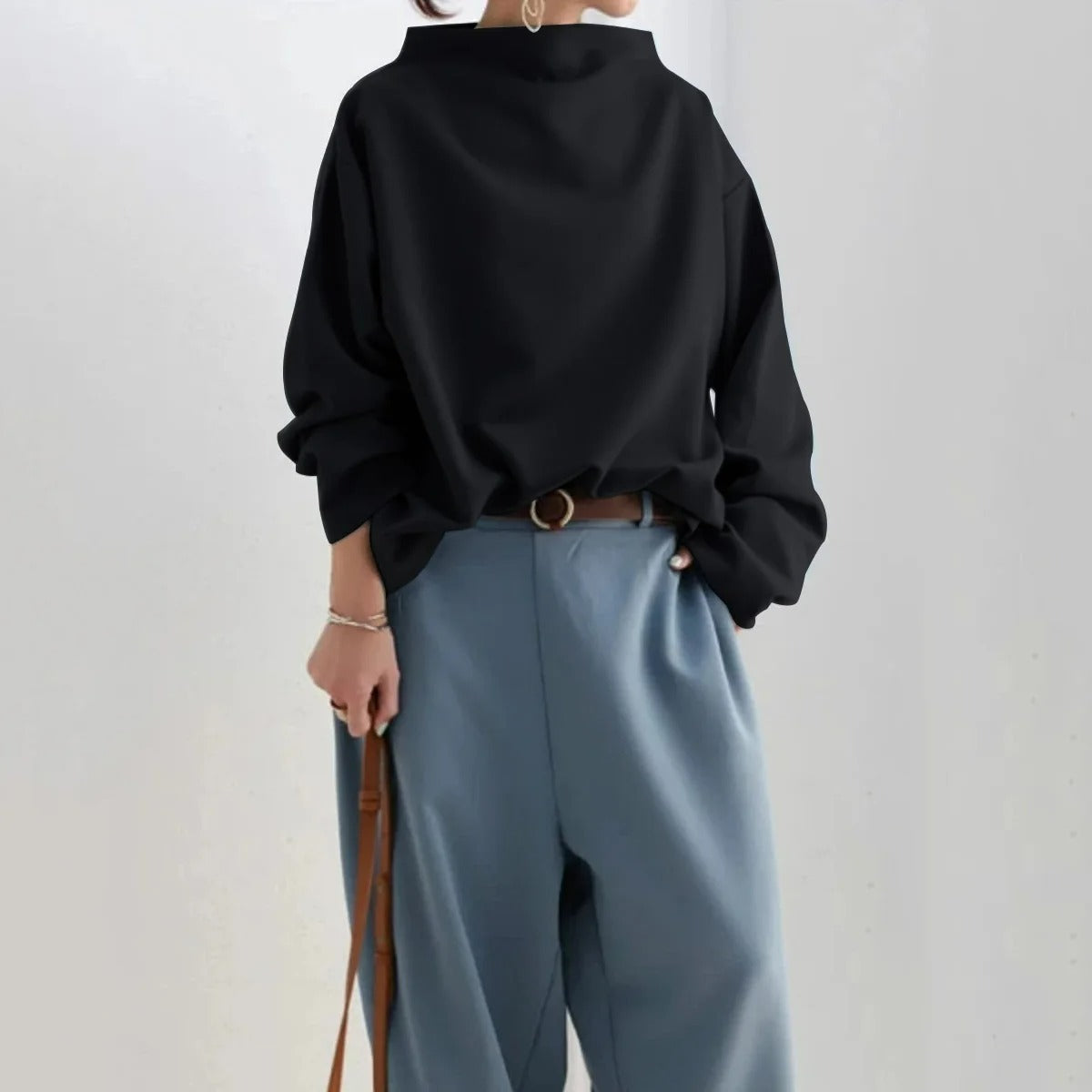 Black Women's Turtleneck | Classic Long Sleeve Sweater