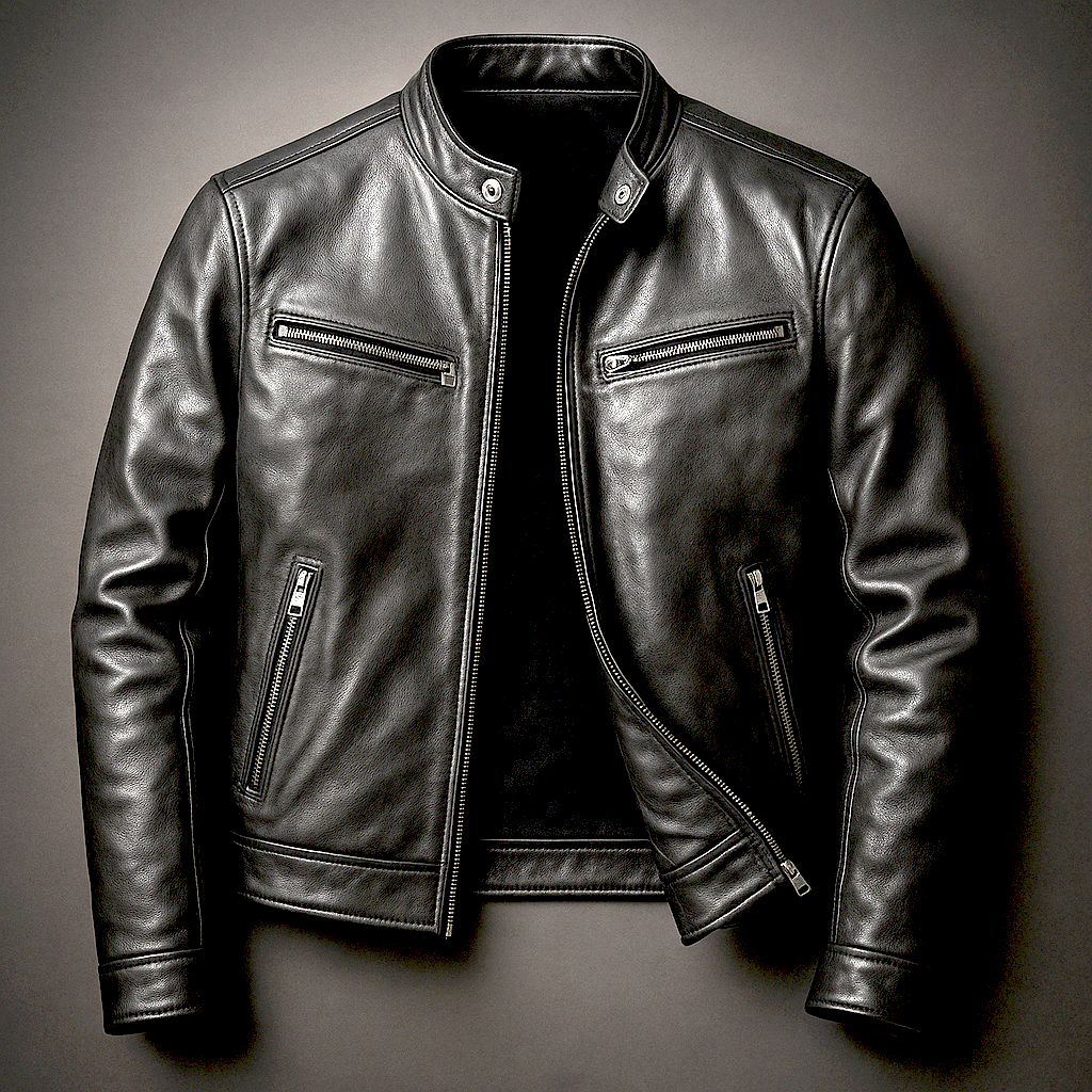 Brown Leather Jacket with Zip Closure for Men | Casual Outerwear Collection