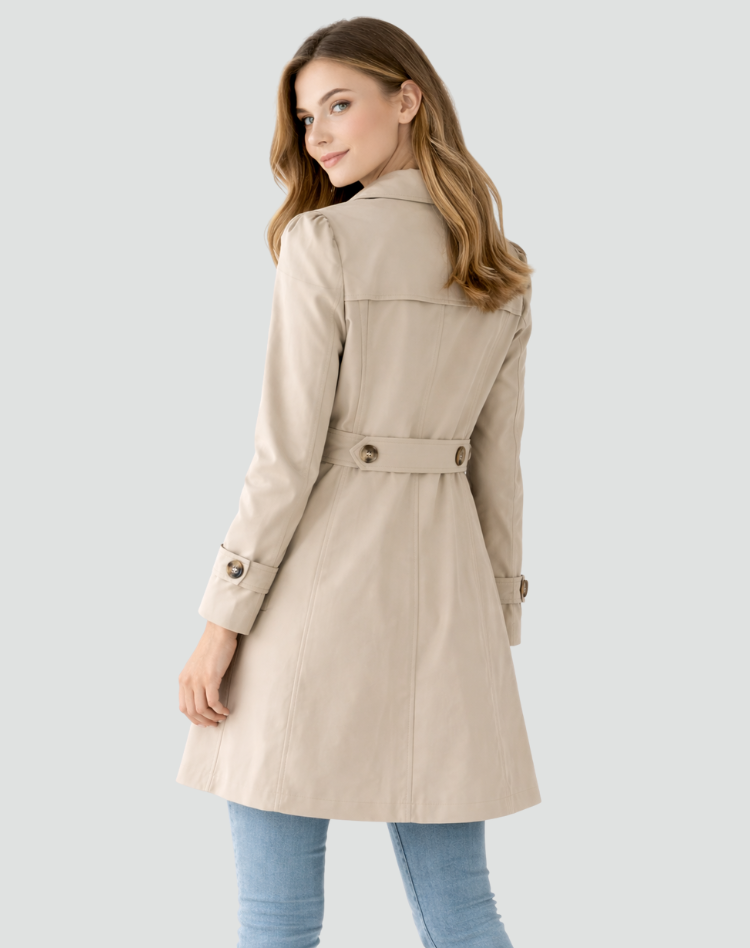Tailored Lapel Trench Coat with Button Front for Women | Mid-Length Fit
