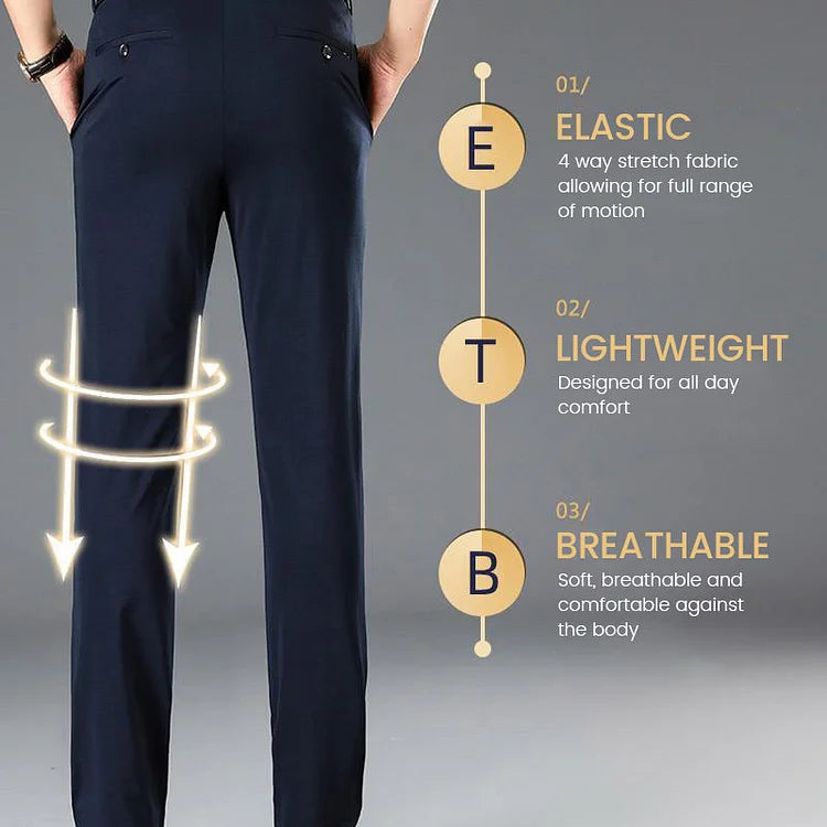 Stretch Loose Fit Pants with Elastic Waist and Pockets for Men