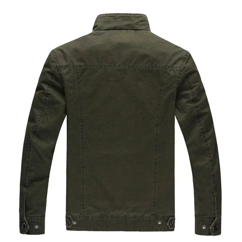 Military Green Stand-Up Collar Full Zip Jacket for Men | Outdoor Wear