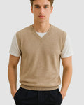 Ribbed Trim Fine Knit V-Neck Sleeveless Sweater Vest for Men