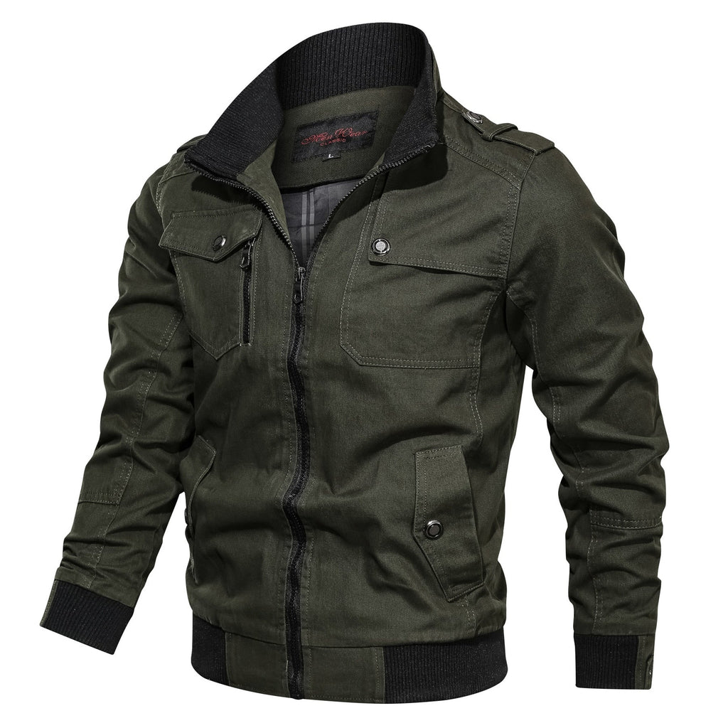 Military Green Lightweight Fitted Multi Pocket Jacket for Men | Spring Wear