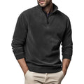 Fleece Half-Zip Collared Sweater with Ribbed Cuffs and Hem for Men