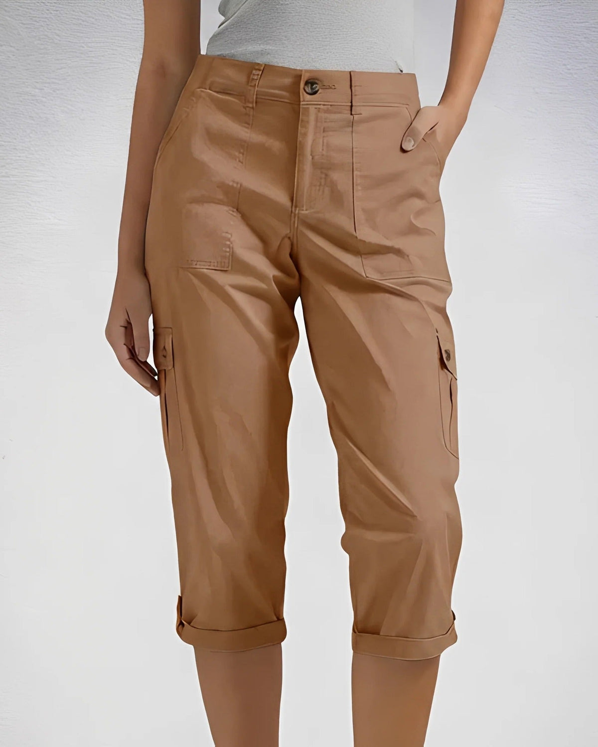 High Waist Straight Leg Cargo Pants with Adjustable Hem for Women
