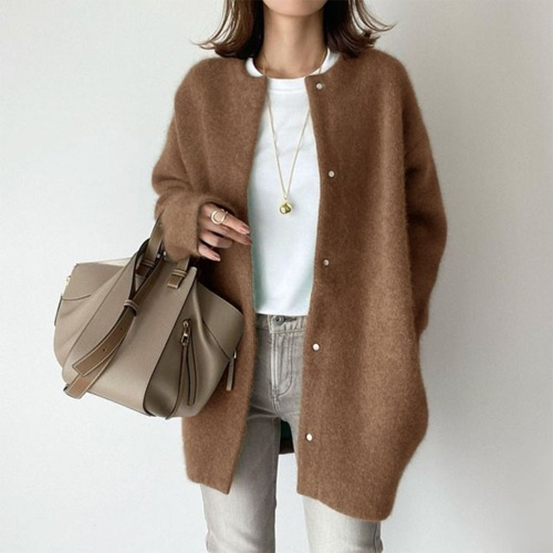 Women's Cardigan | Loose Fit Long Sleeve Round Neck