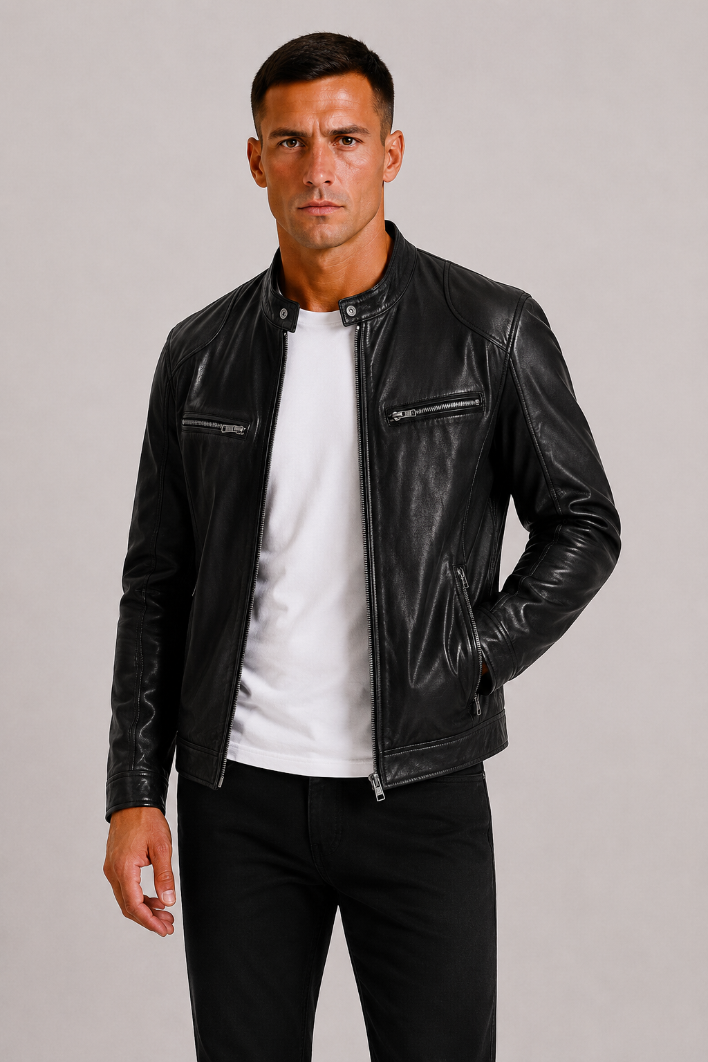 Faux Leather Zip Biker Jacket for Men | Fall Outerwear