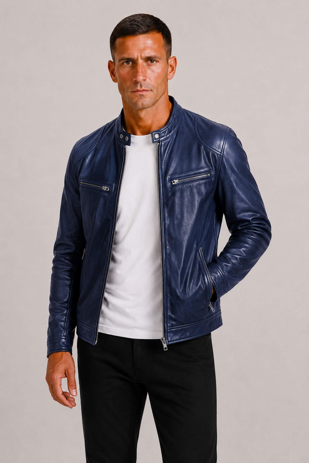 Faux Leather Zip Biker Jacket for Men | Fall Outerwear