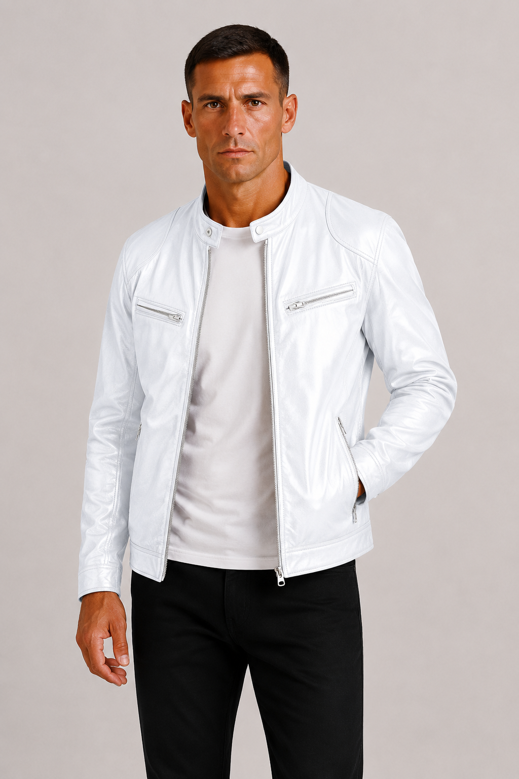 Faux Leather Zip Biker Jacket for Men | Fall Outerwear