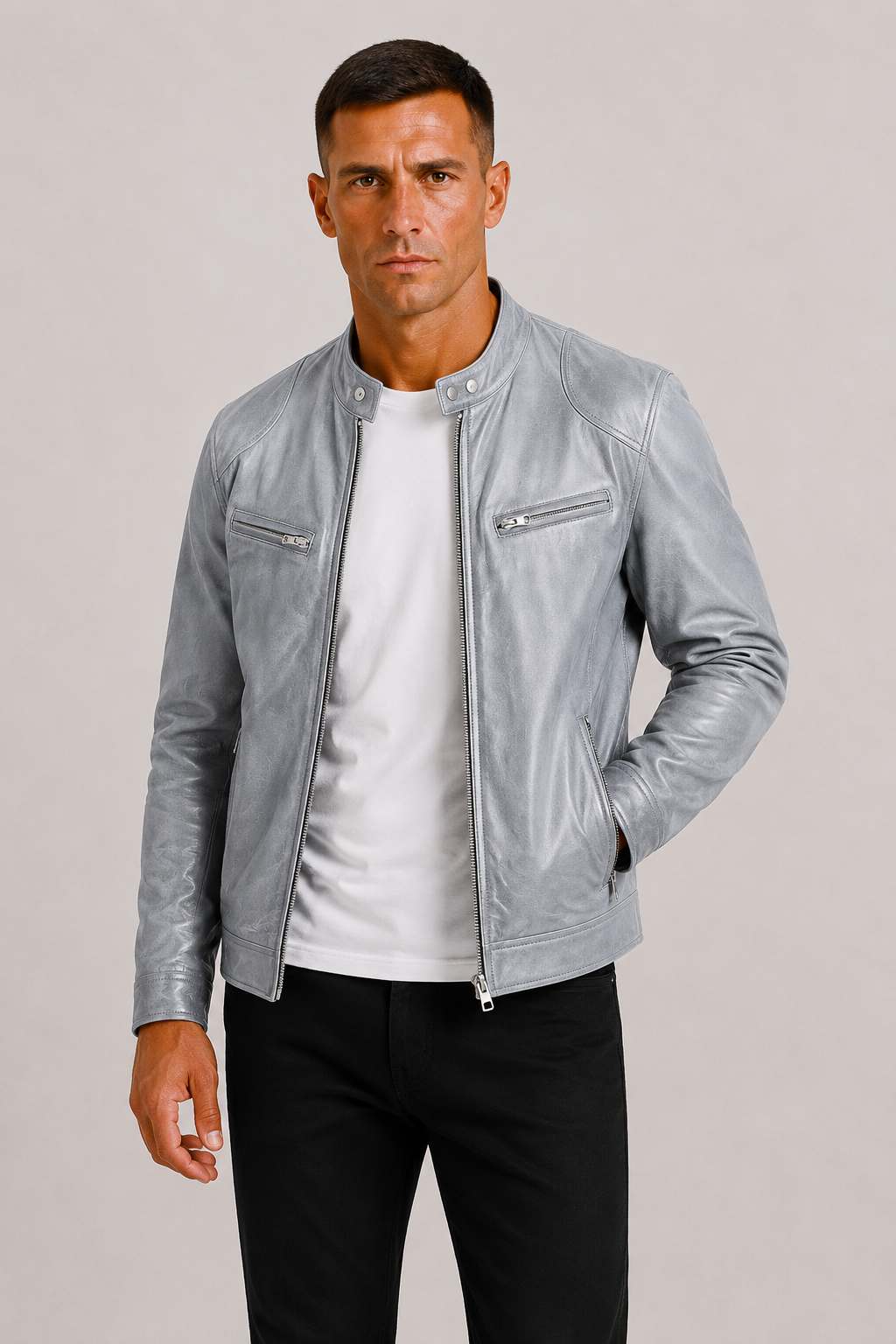 Faux Leather Zip Biker Jacket for Men | Fall Outerwear