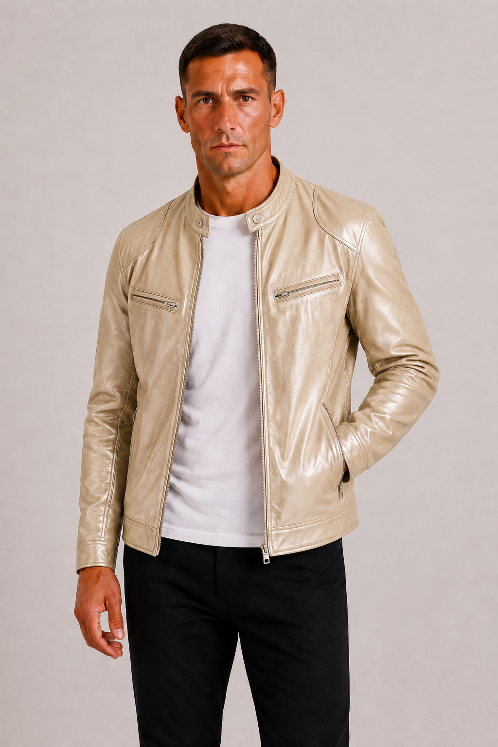 Faux Leather Zip Biker Jacket for Men | Fall Outerwear
