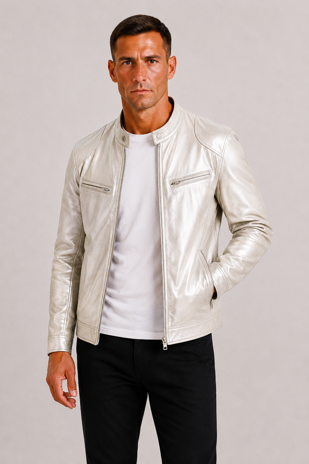 Faux Leather Zip Biker Jacket for Men | Fall Outerwear