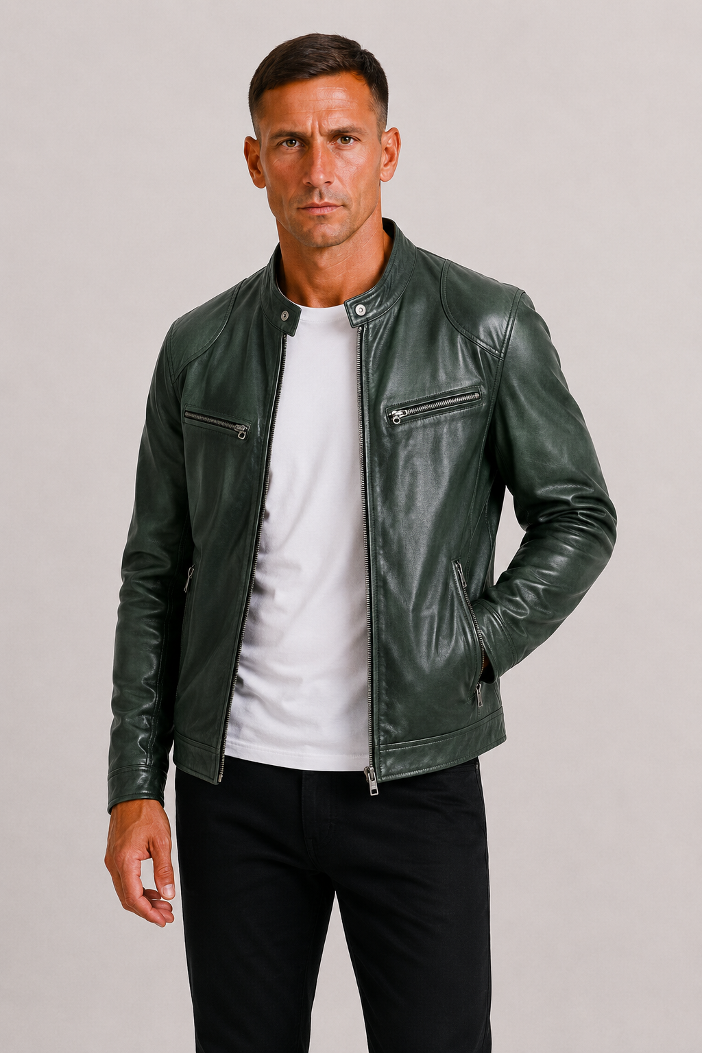 Faux Leather Zip Biker Jacket for Men | Fall Outerwear