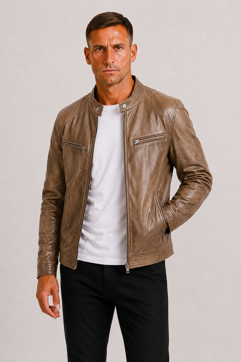 Faux Leather Zip Biker Jacket for Men | Fall Outerwear
