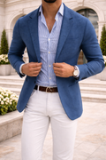 Knit Tailored Blazer with Notch Lapel and Pockets for Men | Smart Casual Jacket
