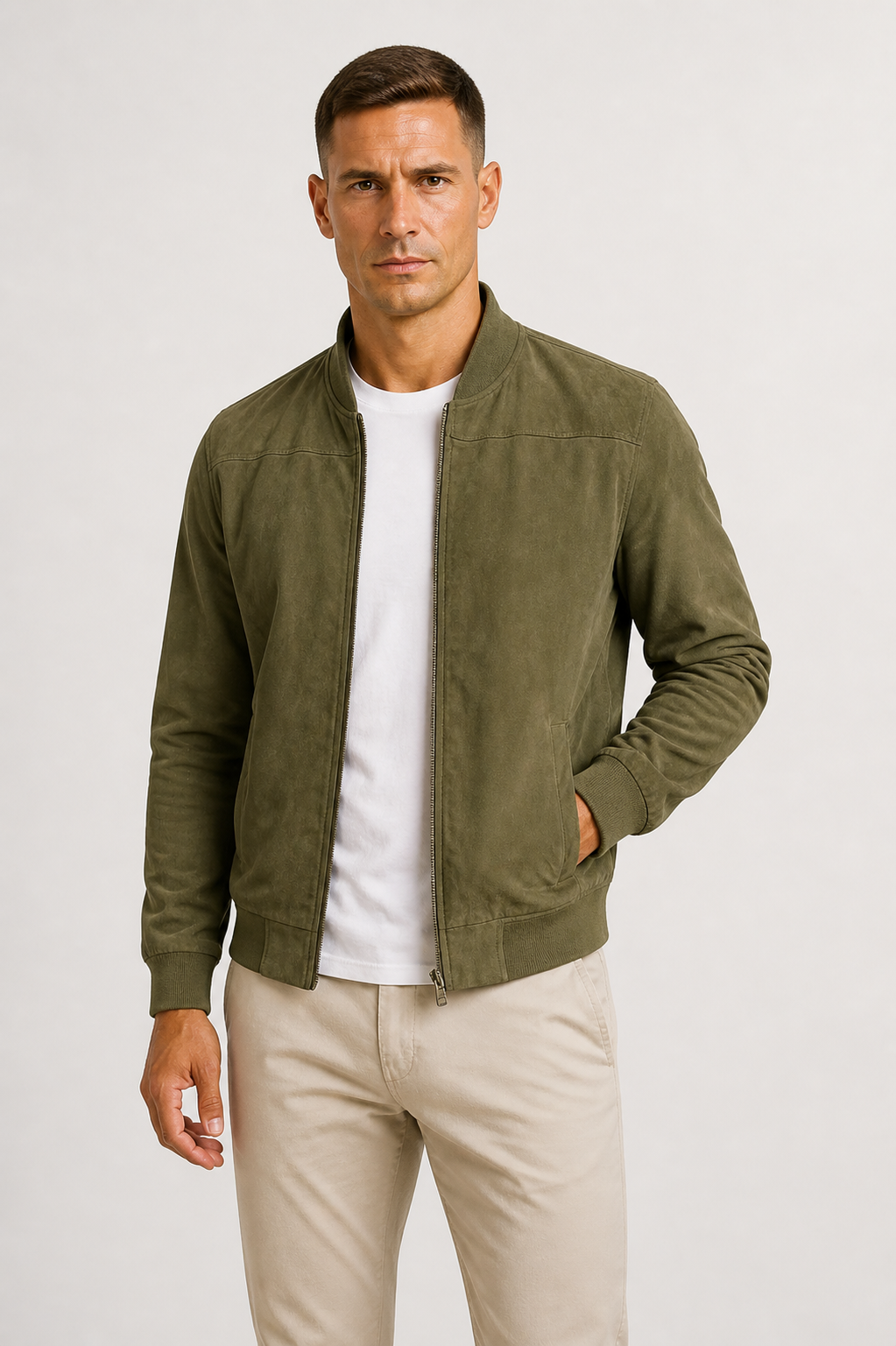Suede Slim Fit Bomber Jacket for Men | Spring Autumn Collection