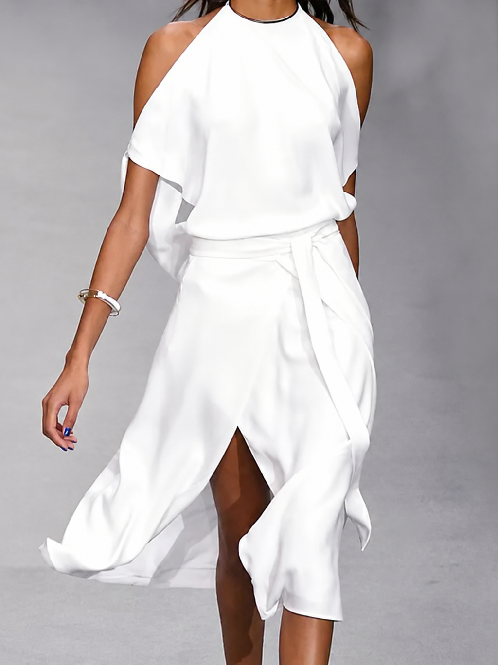 Open Shoulder Asymmetric Tie Waist Midi Dress for Women | Evening Occasion Wear