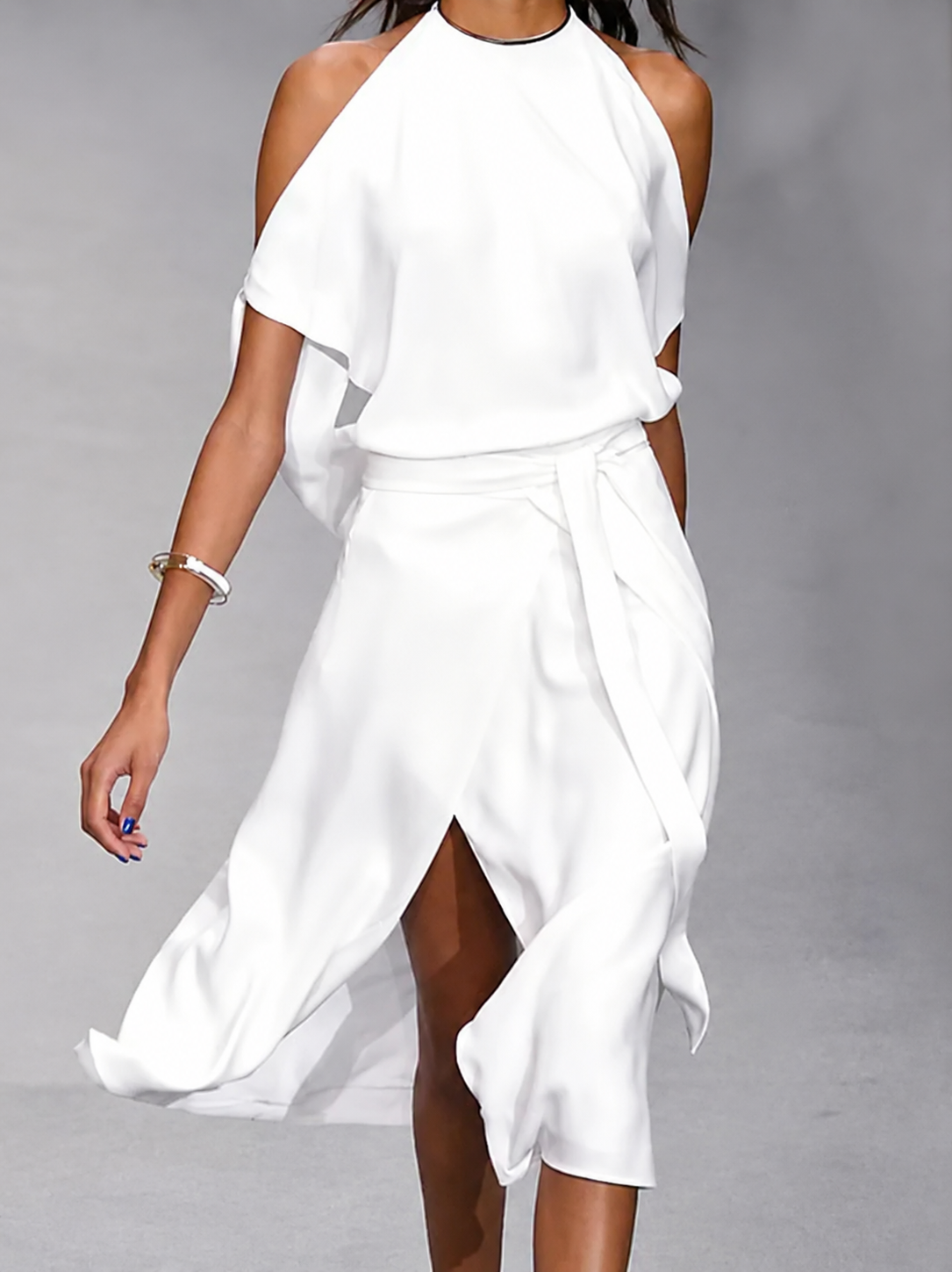 Open Shoulder Asymmetric Tie Waist Midi Dress for Women | Evening Occasion Wear