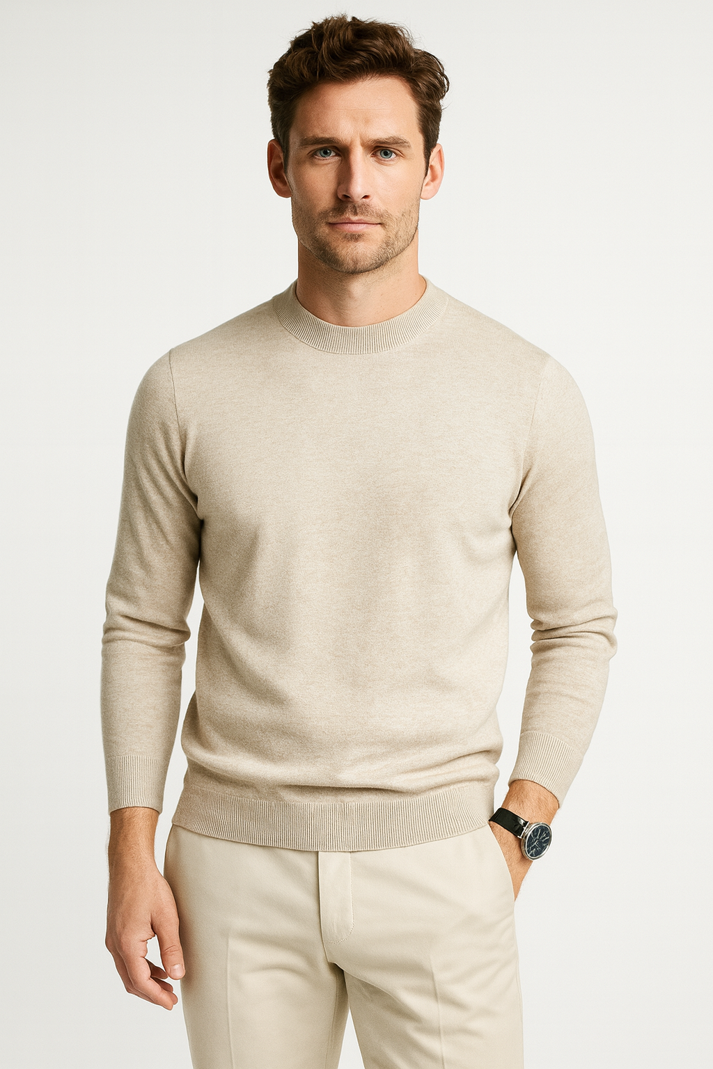 Ribbed Crew Neck Pullover Sweater for Men | Casual Everyday Layering
