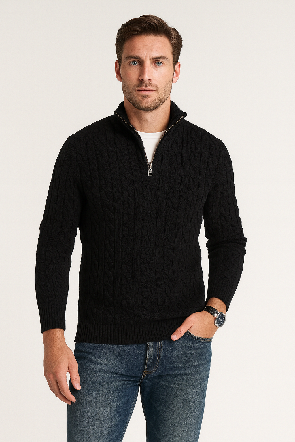 Men's Sweater | Half-Zip Sweater with High Collar at the Neckline