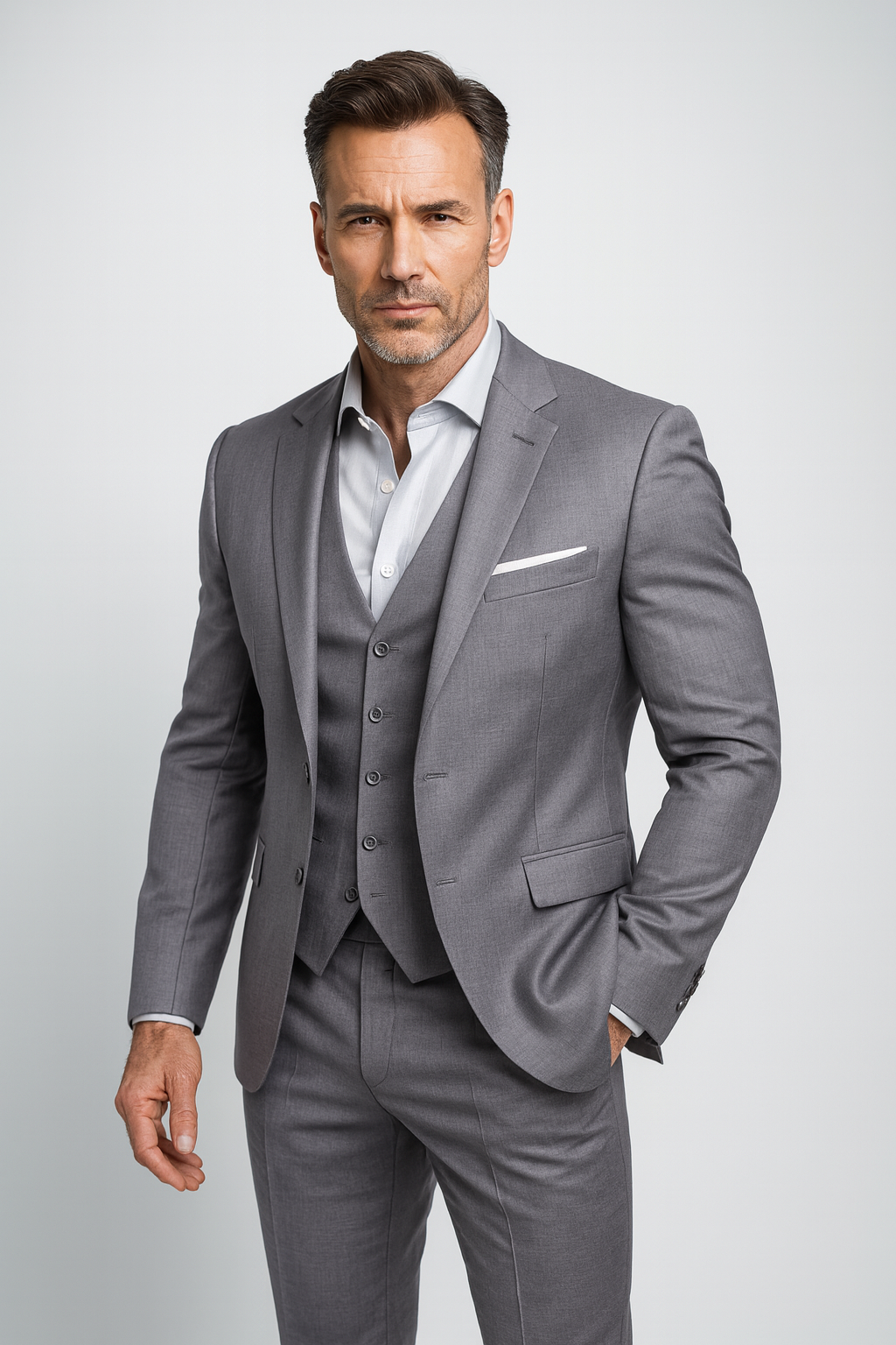 Navy Slim Fit Three Piece Formal Suit and Vest Set for Men | Wedding Occasion