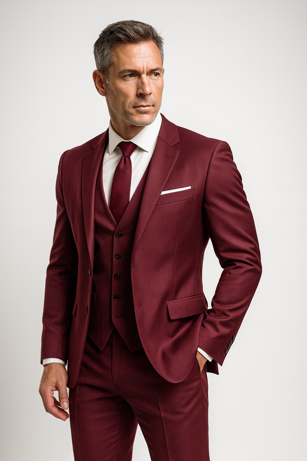 Navy Slim Fit Three Piece Formal Suit and Vest Set for Men | Wedding Occasion