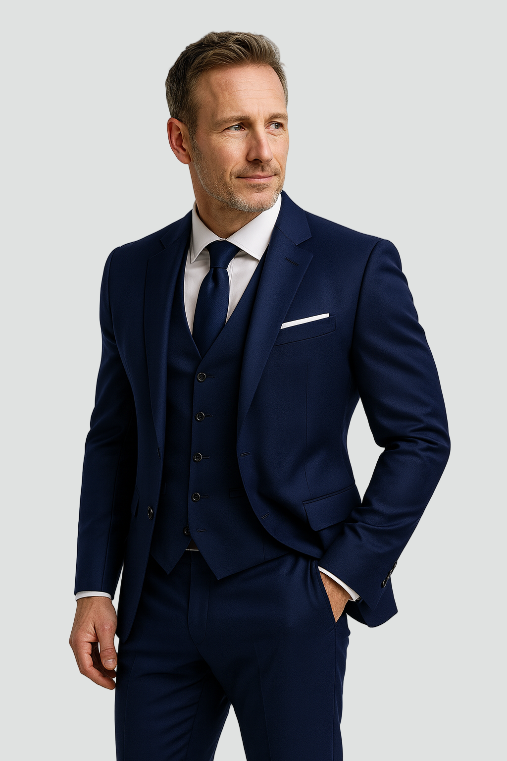 Navy Slim Fit Three Piece Formal Suit and Vest Set for Men | Wedding Occasion
