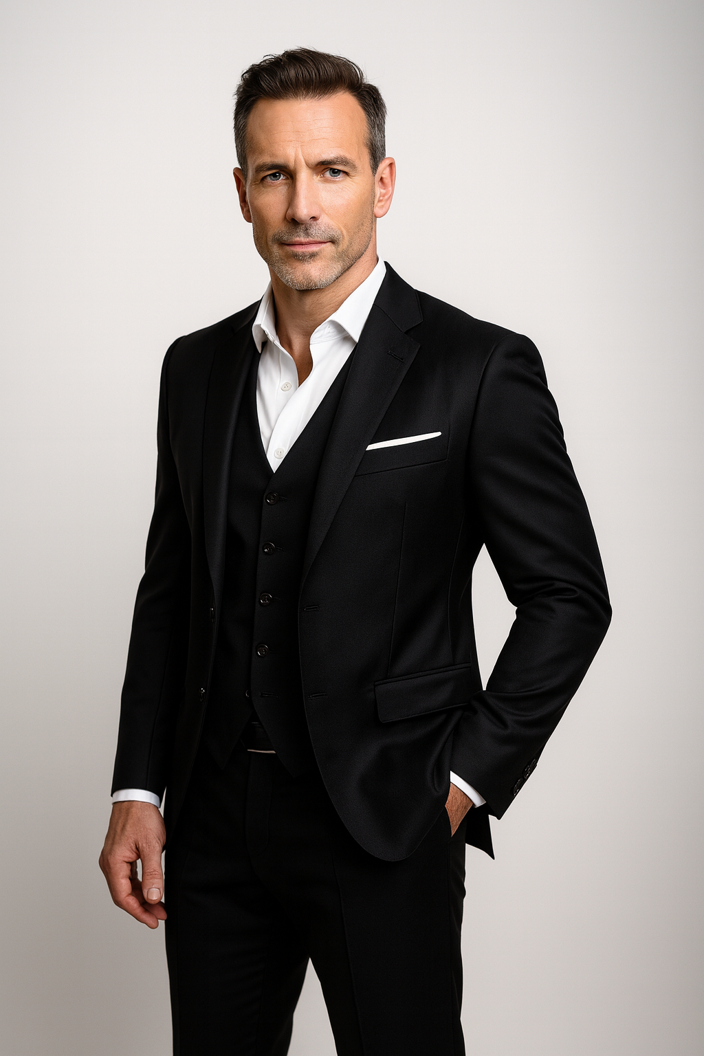 Navy Slim Fit Three Piece Formal Suit and Vest Set for Men | Wedding Occasion