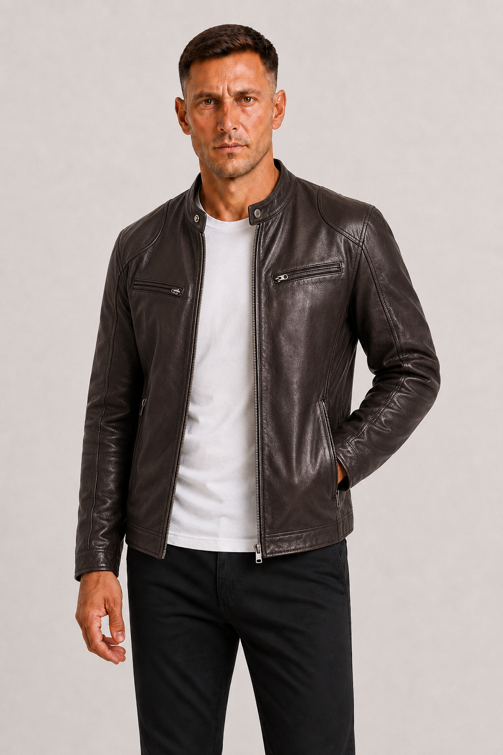 Faux Leather Zip Biker Jacket for Men | Fall Outerwear