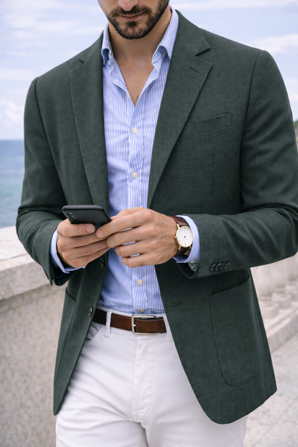 Knit Tailored Blazer with Notch Lapel and Pockets for Men | Smart Casual Jacket