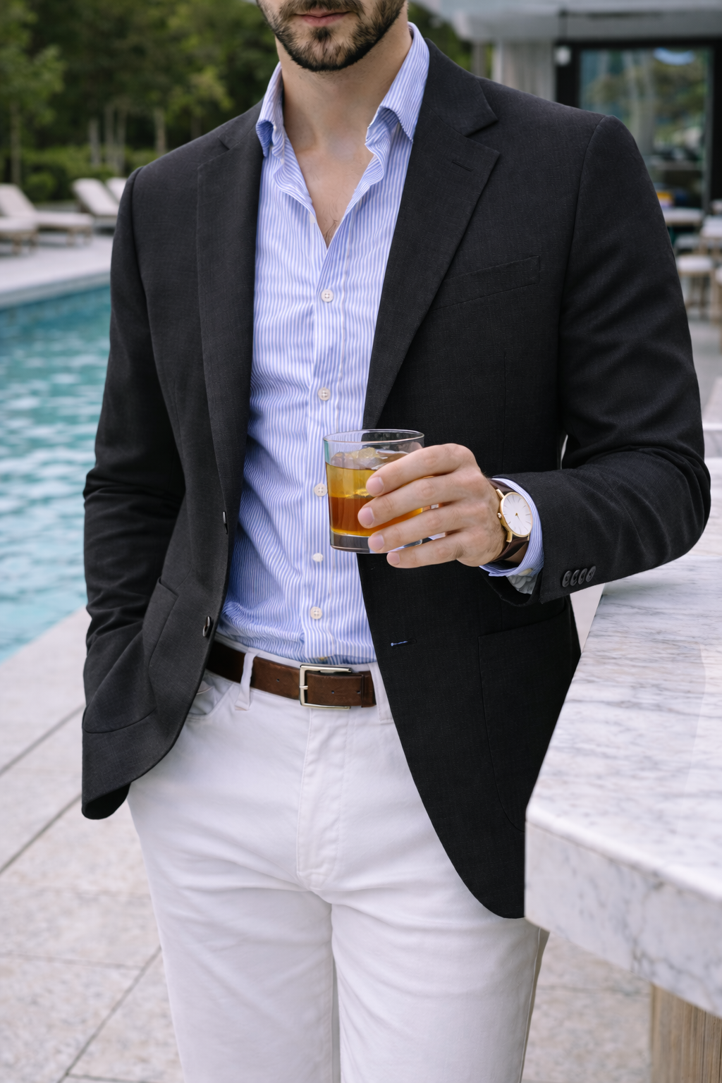 Knit Tailored Blazer with Notch Lapel and Pockets for Men | Smart Casual Jacket