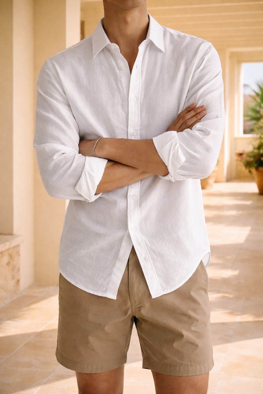 Navy Linen Relaxed Fit Long Sleeve Button Shirt for Men