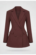 Fitted Deep V Neck Double Breasted Long Sleeve Blazer Dress for Women