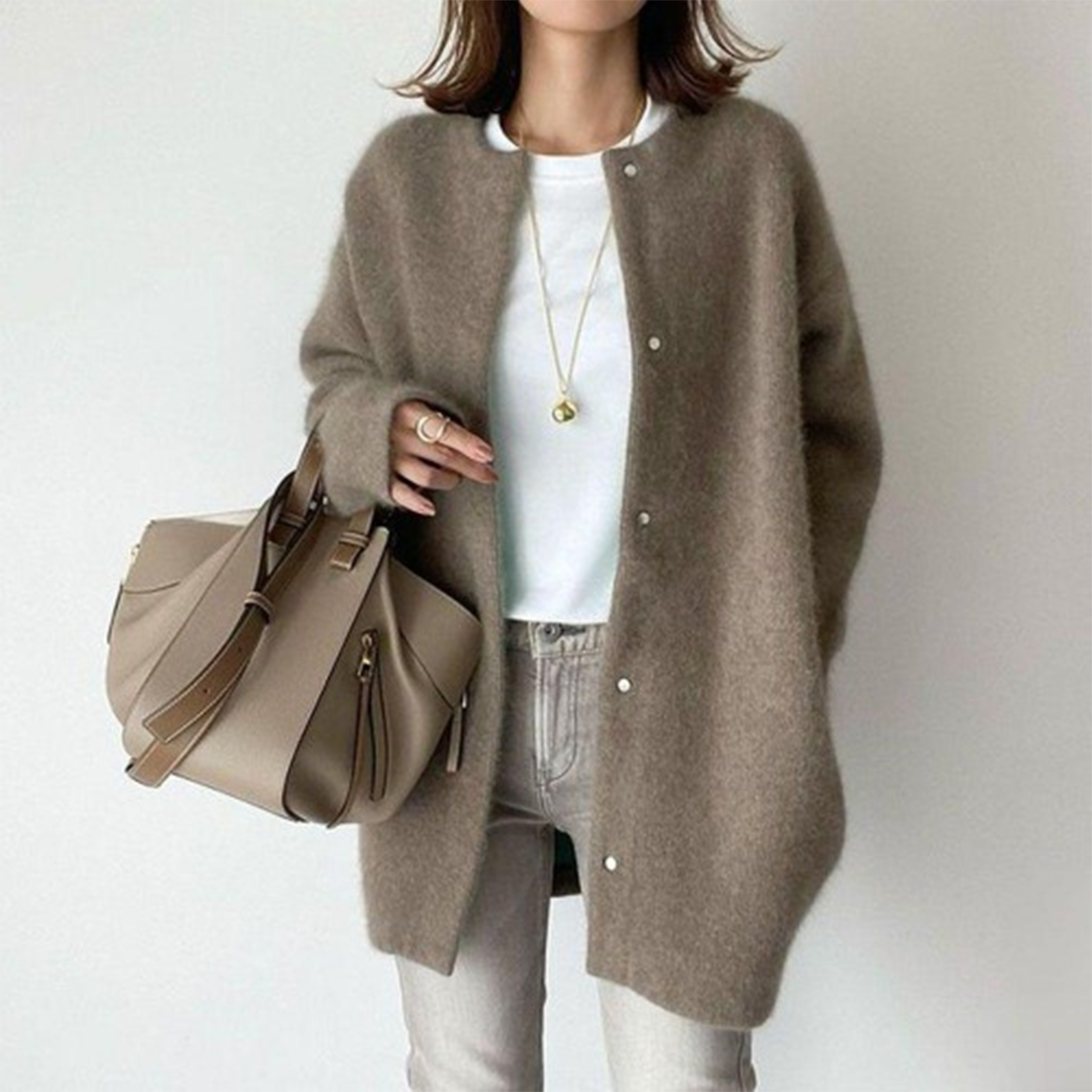 Women's Cardigan | Loose Fit Long Sleeve Round Neck