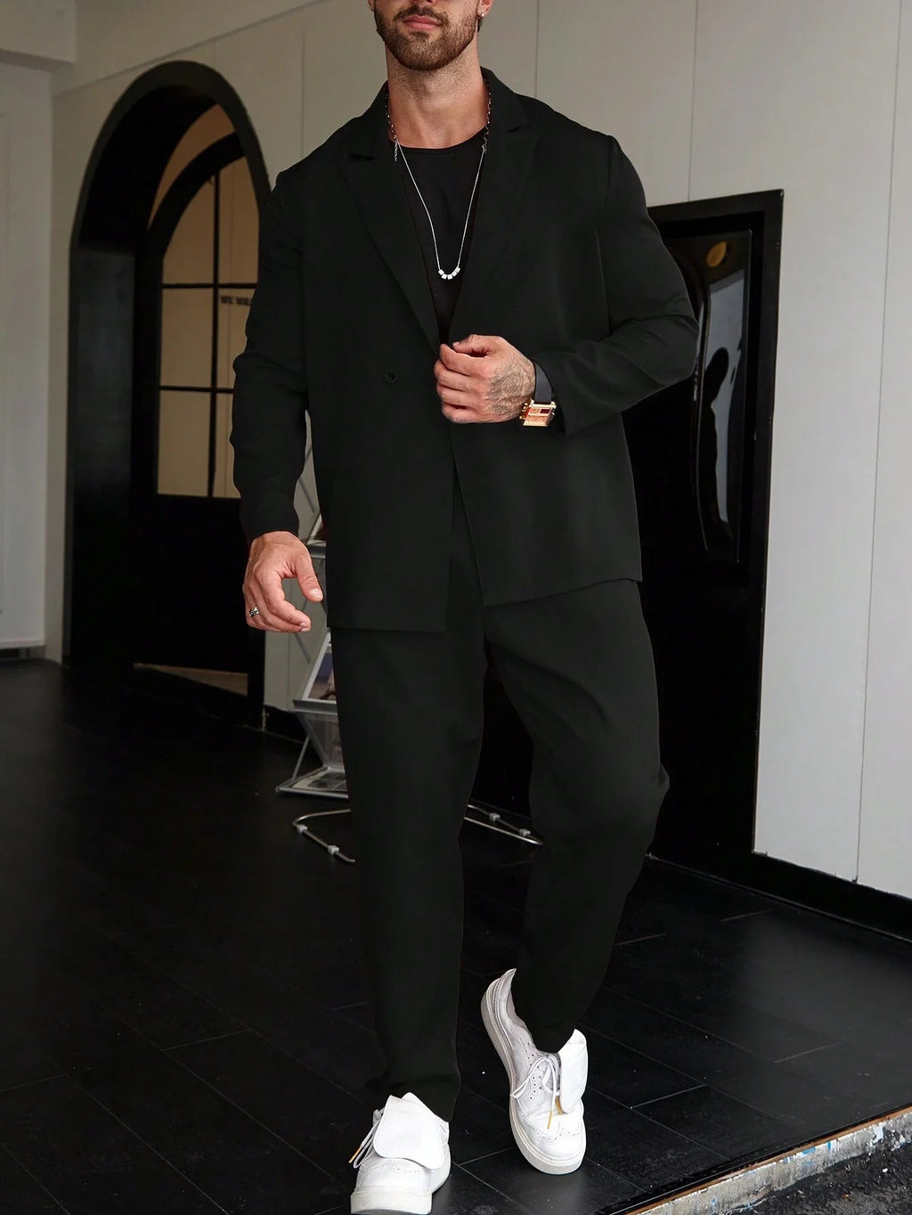 Slim Fit Two Piece Tailored Business Suit Set with Blazer and Pants for Men