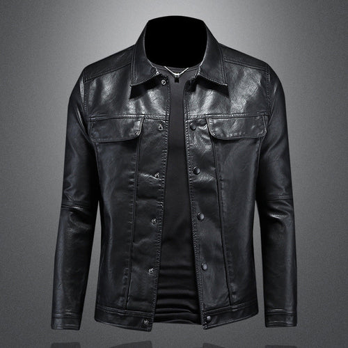 Black Fitted Biker Motorcycle Jacket with Front Zip for Men | Urban Wear