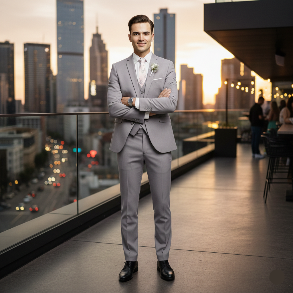 Gray Slim Fit Three Piece Suit for Men | Business Formal Wear